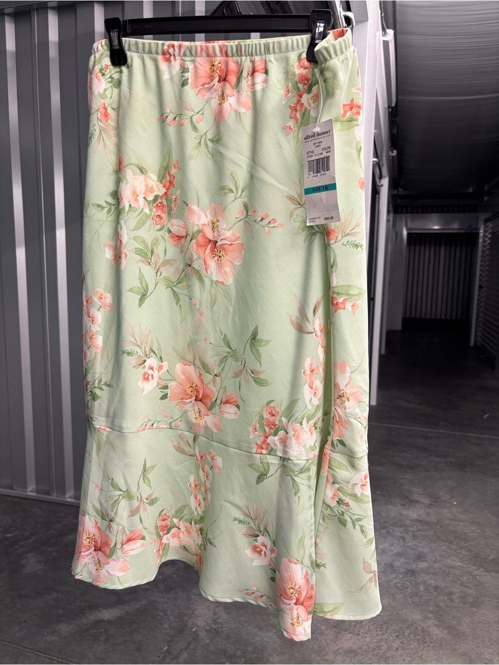 net Alfred Dunner My Fair Lady Mint Green Floral Skirt with Peach Blooms Plus 16